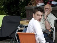 Максим Матвеев и Станислав Говорухин на съемочной площадке фильма "Лифт"